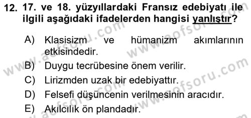 Batı Edebiyatında Akımlar 1 Dersi 2022 - 2023 Yılı Yaz Okulu Sınav Soruları 12. Soru