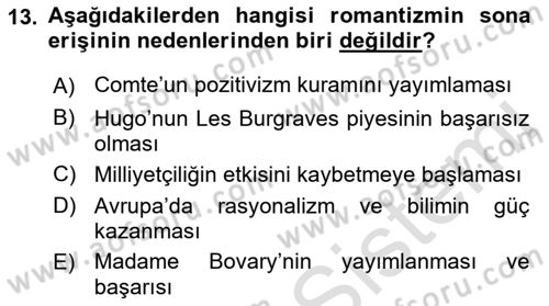 Batı Edebiyatında Akımlar 1 Dersi 2022 - 2023 Yılı Yaz Okulu Sınav Soruları 13. Soru