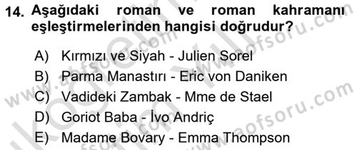 Batı Edebiyatında Akımlar 1 Dersi 2022 - 2023 Yılı Yaz Okulu Sınav Soruları 14. Soru