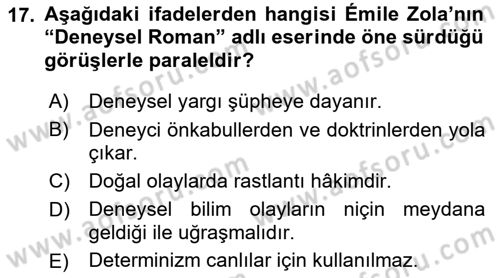 Batı Edebiyatında Akımlar 1 Dersi 2022 - 2023 Yılı Yaz Okulu Sınav Soruları 17. Soru