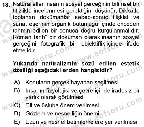 Batı Edebiyatında Akımlar 1 Dersi 2022 - 2023 Yılı Yaz Okulu Sınav Soruları 18. Soru
