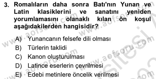 Batı Edebiyatında Akımlar 1 Dersi 2022 - 2023 Yılı Yaz Okulu Sınav Soruları 3. Soru