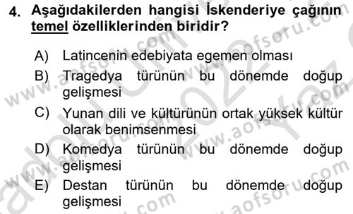 Batı Edebiyatında Akımlar 1 Dersi 2022 - 2023 Yılı Yaz Okulu Sınav Soruları 4. Soru