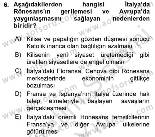 Batı Edebiyatında Akımlar 1 Dersi 2022 - 2023 Yılı Yaz Okulu Sınav Soruları 6. Soru