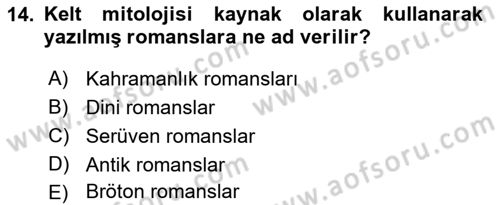 Batı Edebiyatında Akımlar 1 Dersi 2023 - 2024 Yılı (Vize) Ara Sınav Soruları 14. Soru