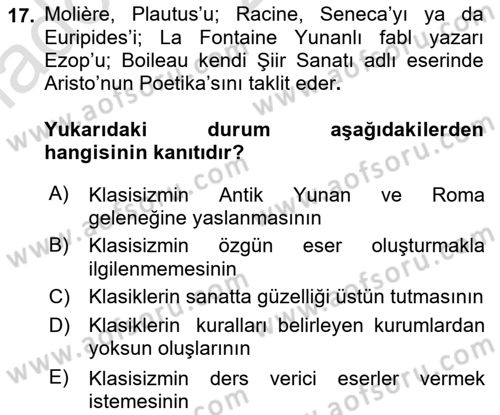 Batı Edebiyatında Akımlar 1 Dersi 2023 - 2024 Yılı (Vize) Ara Sınav Soruları 17. Soru