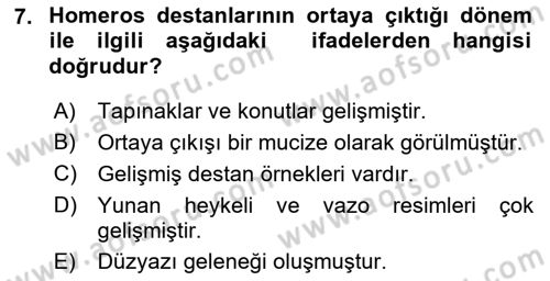 Batı Edebiyatında Akımlar 1 Dersi 2023 - 2024 Yılı (Vize) Ara Sınav Soruları 7. Soru