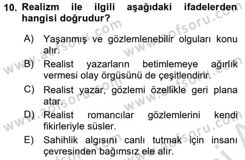 Batı Edebiyatında Akımlar 1 Dersi 2023 - 2024 Yılı (Final) Dönem Sonu Sınav Soruları 10. Soru