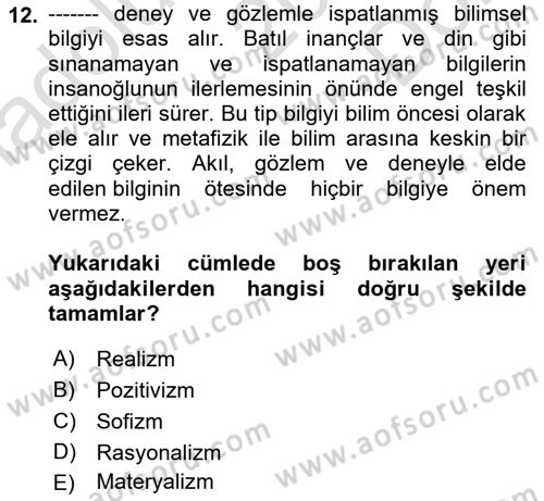 Batı Edebiyatında Akımlar 1 Dersi 2023 - 2024 Yılı (Final) Dönem Sonu Sınav Soruları 12. Soru