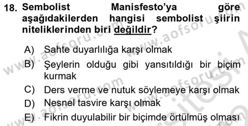 Batı Edebiyatında Akımlar 1 Dersi 2023 - 2024 Yılı (Final) Dönem Sonu Sınav Soruları 18. Soru