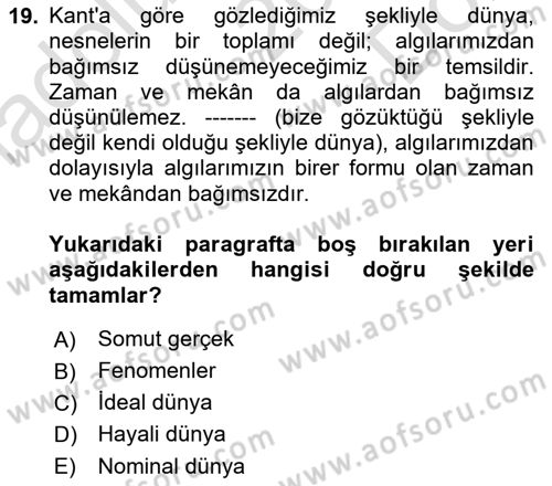 Batı Edebiyatında Akımlar 1 Dersi 2023 - 2024 Yılı (Final) Dönem Sonu Sınav Soruları 19. Soru