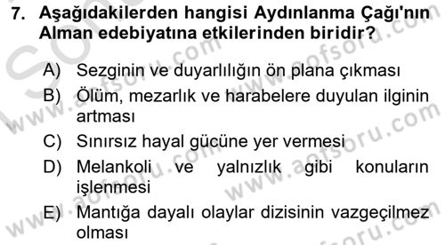 Batı Edebiyatında Akımlar 1 Dersi 2023 - 2024 Yılı (Final) Dönem Sonu Sınav Soruları 7. Soru