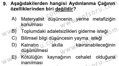 Batı Edebiyatında Akımlar 1 Dersi 2023 - 2024 Yılı (Final) Dönem Sonu Sınav Soruları 9. Soru