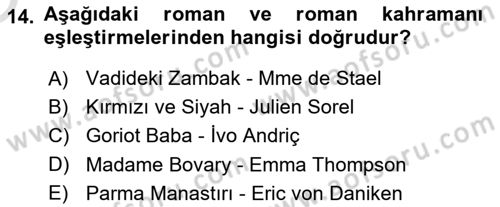 Batı Edebiyatında Akımlar 1 Dersi 2023 - 2024 Yılı Yaz Okulu Sınav Soruları 14. Soru
