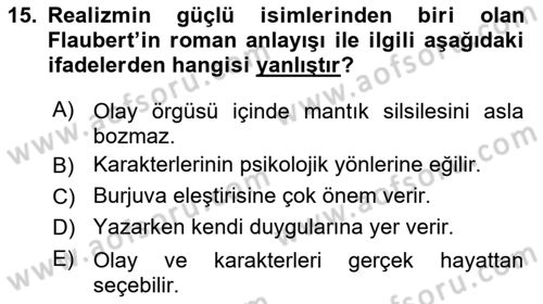 Batı Edebiyatında Akımlar 1 Dersi 2023 - 2024 Yılı Yaz Okulu Sınav Soruları 15. Soru