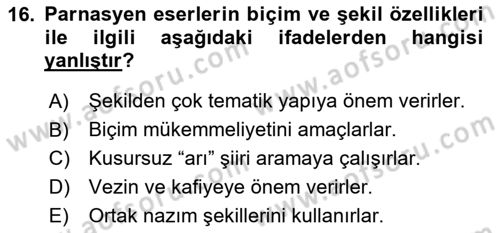 Batı Edebiyatında Akımlar 1 Dersi 2023 - 2024 Yılı Yaz Okulu Sınav Soruları 16. Soru