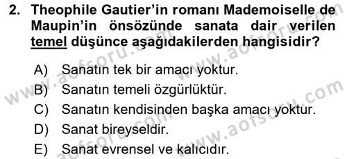 Batı Edebiyatında Akımlar 1 Dersi 2023 - 2024 Yılı Yaz Okulu Sınav Soruları 2. Soru