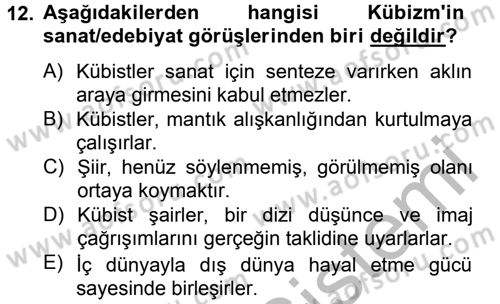 Batı Edebiyatında Akımlar 2 Dersi 2012 - 2013 Yılı (Vize) Ara Sınav Soruları 12. Soru