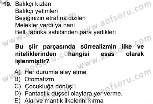 Batı Edebiyatında Akımlar 2 Dersi 2012 - 2013 Yılı (Vize) Ara Sınav Soruları 19. Soru