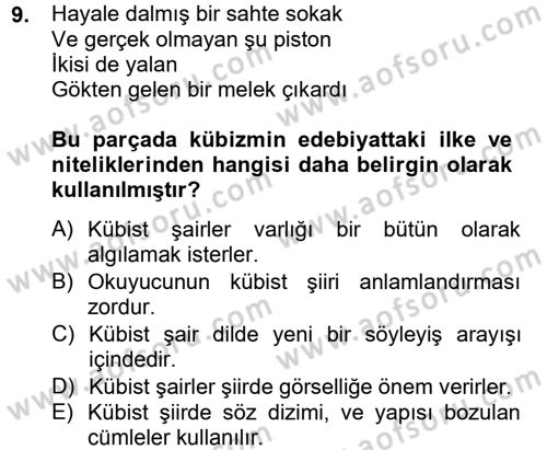 Batı Edebiyatında Akımlar 2 Dersi 2012 - 2013 Yılı (Vize) Ara Sınav Soruları 9. Soru