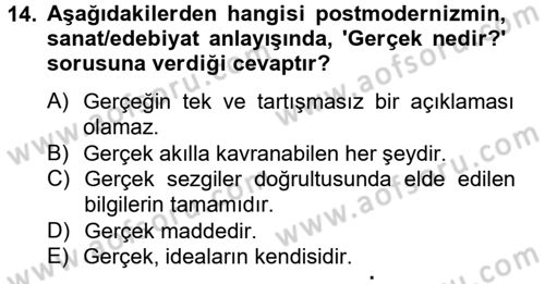 Batı Edebiyatında Akımlar 2 Dersi 2012 - 2013 Yılı (Final) Dönem Sonu Sınav Soruları 14. Soru