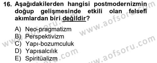 Batı Edebiyatında Akımlar 2 Dersi 2012 - 2013 Yılı (Final) Dönem Sonu Sınav Soruları 16. Soru