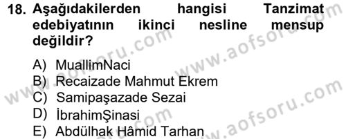 Batı Edebiyatında Akımlar 2 Dersi 2012 - 2013 Yılı (Final) Dönem Sonu Sınav Soruları 18. Soru
