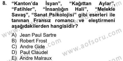 Batı Edebiyatında Akımlar 2 Dersi 2012 - 2013 Yılı (Final) Dönem Sonu Sınav Soruları 8. Soru