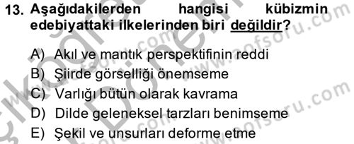 Batı Edebiyatında Akımlar 2 Dersi 2013 - 2014 Yılı (Vize) Ara Sınav Soruları 13. Soru