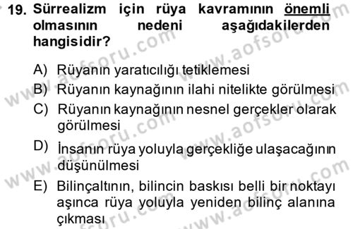 Batı Edebiyatında Akımlar 2 Dersi 2013 - 2014 Yılı (Vize) Ara Sınav Soruları 19. Soru