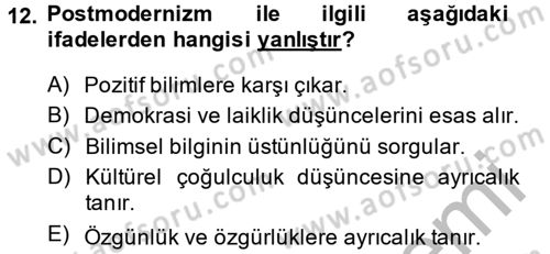 Batı Edebiyatında Akımlar 2 Dersi 2013 - 2014 Yılı (Final) Dönem Sonu Sınav Soruları 12. Soru