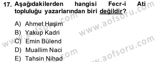 Batı Edebiyatında Akımlar 2 Dersi 2013 - 2014 Yılı (Final) Dönem Sonu Sınav Soruları 17. Soru