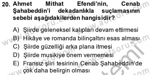 Batı Edebiyatında Akımlar 2 Dersi 2013 - 2014 Yılı (Final) Dönem Sonu Sınav Soruları 20. Soru