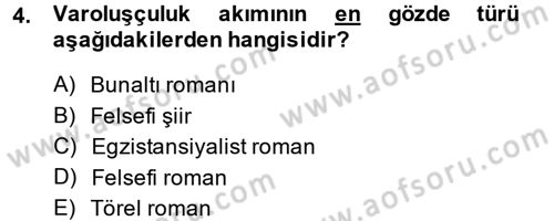 Batı Edebiyatında Akımlar 2 Dersi 2013 - 2014 Yılı (Final) Dönem Sonu Sınav Soruları 4. Soru