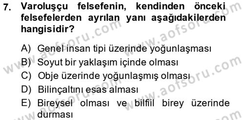 Batı Edebiyatında Akımlar 2 Dersi 2013 - 2014 Yılı (Final) Dönem Sonu Sınav Soruları 7. Soru