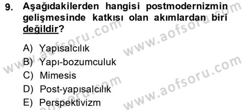 Batı Edebiyatında Akımlar 2 Dersi 2013 - 2014 Yılı (Final) Dönem Sonu Sınav Soruları 9. Soru