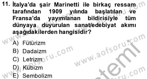 Batı Edebiyatında Akımlar 2 Dersi 2014 - 2015 Yılı (Vize) Ara Sınav Soruları 11. Soru