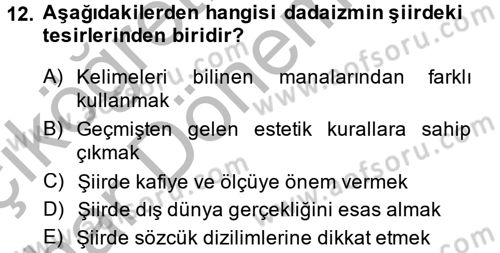 Batı Edebiyatında Akımlar 2 Dersi 2014 - 2015 Yılı (Vize) Ara Sınav Soruları 12. Soru