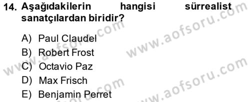 Batı Edebiyatında Akımlar 2 Dersi 2014 - 2015 Yılı (Vize) Ara Sınav Soruları 14. Soru