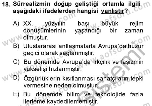Batı Edebiyatında Akımlar 2 Dersi 2014 - 2015 Yılı (Vize) Ara Sınavı 18. Soru