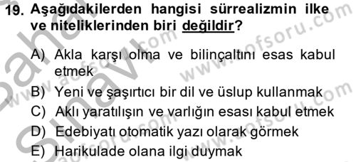 Batı Edebiyatında Akımlar 2 Dersi 2014 - 2015 Yılı (Vize) Ara Sınav Soruları 19. Soru