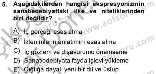Batı Edebiyatında Akımlar 2 Dersi 2014 - 2015 Yılı (Vize) Ara Sınav Soruları 5. Soru