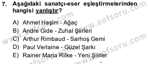 Batı Edebiyatında Akımlar 2 Dersi 2014 - 2015 Yılı (Vize) Ara Sınav Soruları 7. Soru