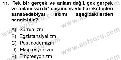Batı Edebiyatında Akımlar 2 Dersi 2014 - 2015 Yılı (Final) Dönem Sonu Sınav Soruları 11. Soru