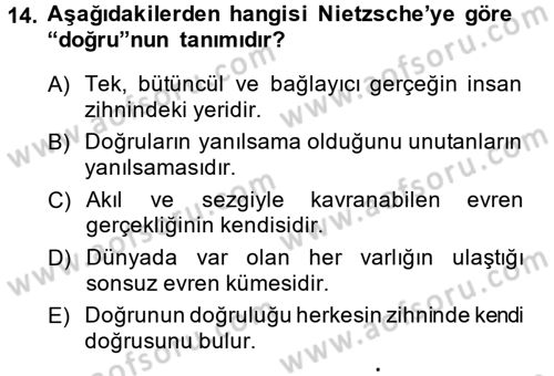 Batı Edebiyatında Akımlar 2 Dersi 2014 - 2015 Yılı (Final) Dönem Sonu Sınav Soruları 14. Soru