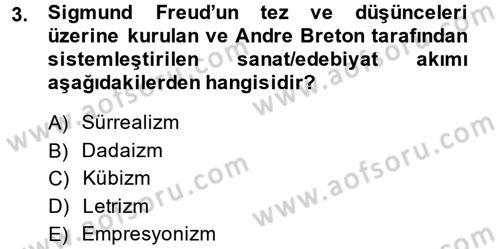 Batı Edebiyatında Akımlar 2 Dersi 2014 - 2015 Yılı (Final) Dönem Sonu Sınav Soruları 3. Soru