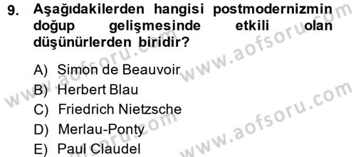 Batı Edebiyatında Akımlar 2 Dersi 2014 - 2015 Yılı (Final) Dönem Sonu Sınav Soruları 9. Soru