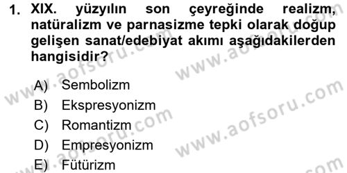 Batı Edebiyatında Akımlar 2 Dersi 2015 - 2016 Yılı (Vize) Ara Sınav Soruları 1. Soru
