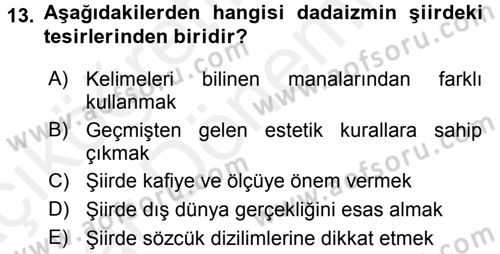 Batı Edebiyatında Akımlar 2 Dersi 2015 - 2016 Yılı (Vize) Ara Sınav Soruları 13. Soru