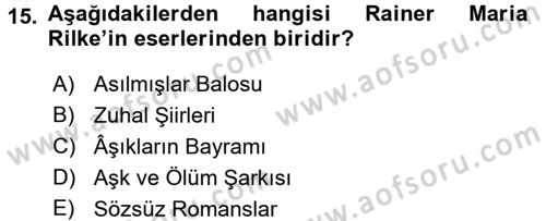 Batı Edebiyatında Akımlar 2 Dersi 2015 - 2016 Yılı (Vize) Ara Sınav Soruları 15. Soru